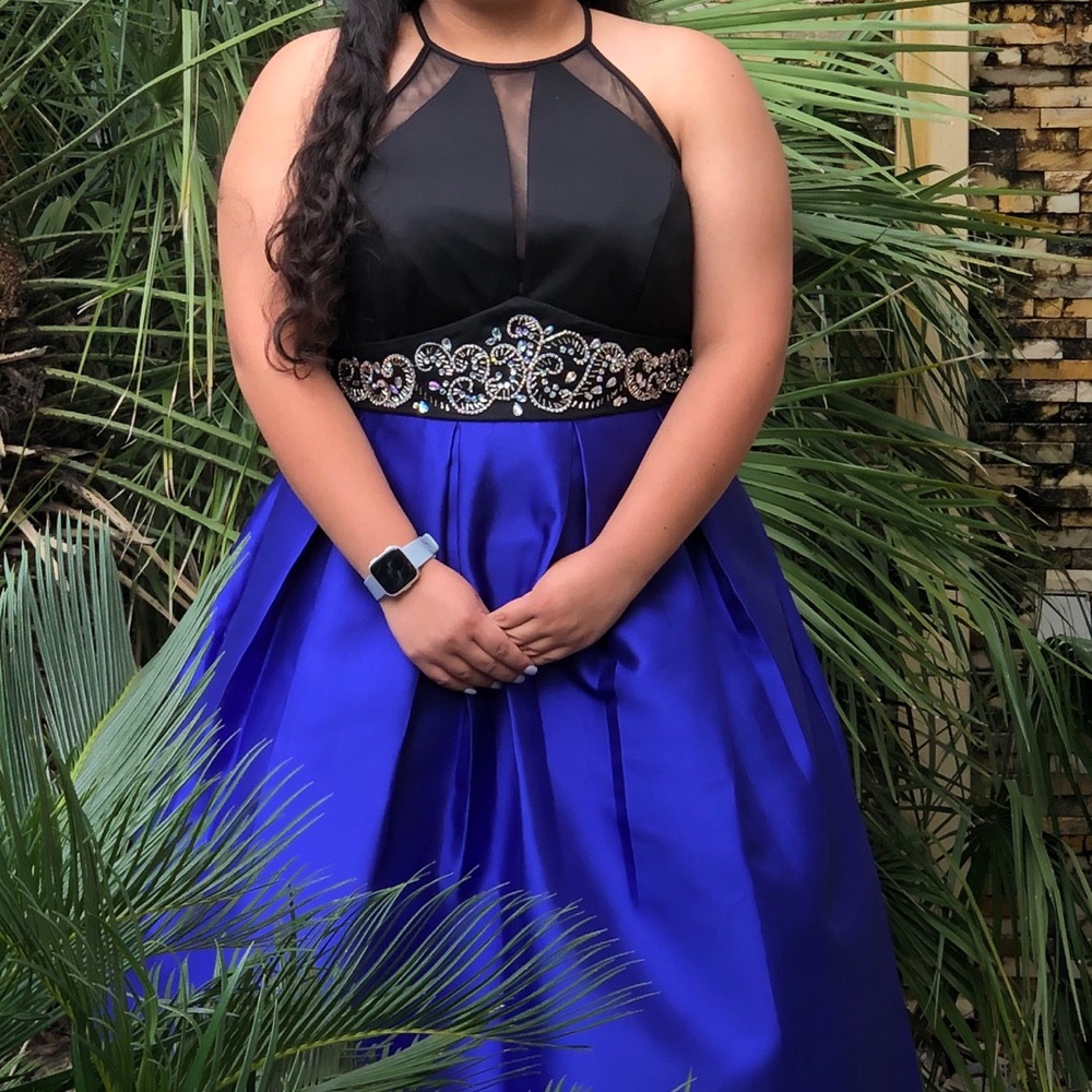Royal blue and black prom dress